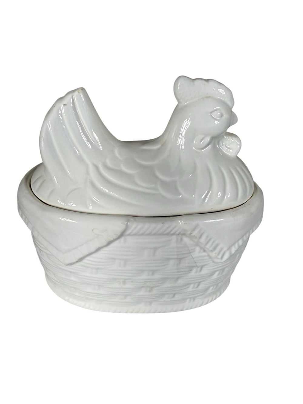 White Ceramic Hen on Nest‎ Covered Dish - Classic Home Dining Accent